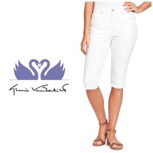 Gloria Vanderbilt white stretch denim jeans  skimmer capri embroidery Sz 16 EUC…